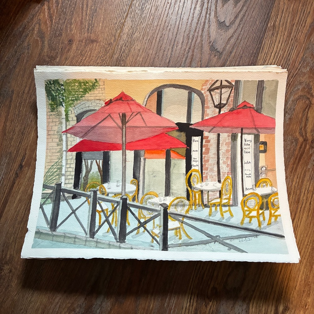 Provence Street Cafe Warren C Plauche Original Watercolor Ink Painting 11x14